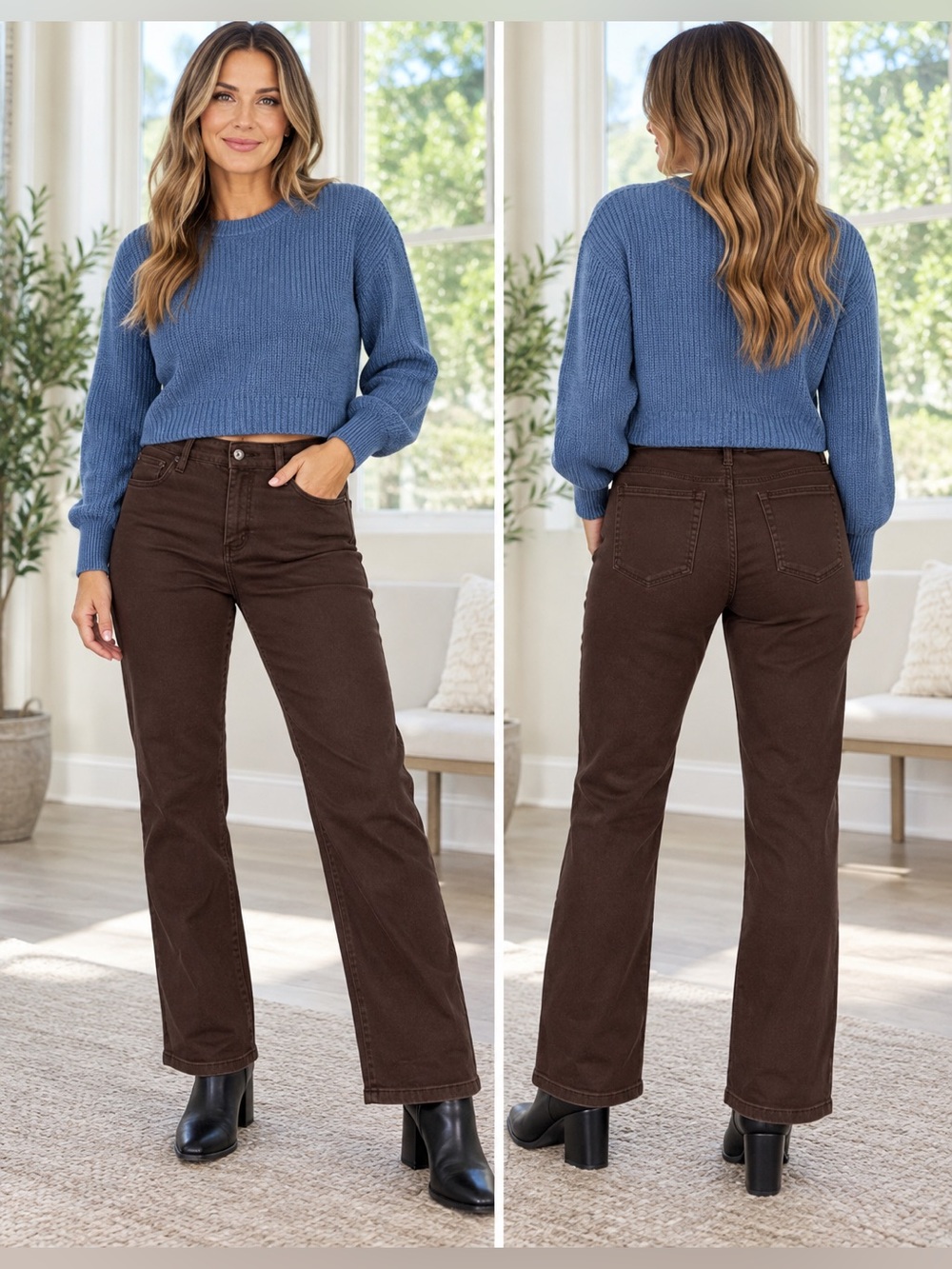 Baccini Dark Chocolate Brown High-Rise Straight Leg Jeans/Fall/Neutral Fashion